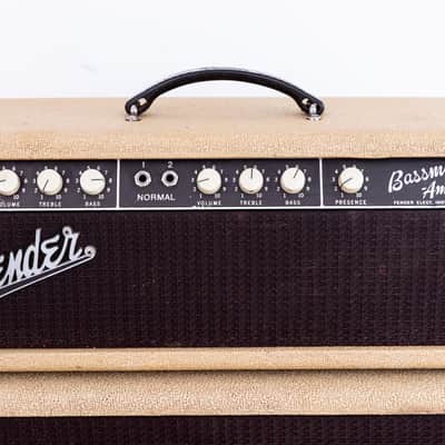 1962 Fender Bassman 6G6-A Tuxedo Brown Panel Blonde Vintage Piggyback Tube Amp w/ Oxford 12M6 image 2