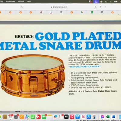 Gretsch Holy Grail 1960s Gold Engraved, Round Badge 14x5" Snare Drum. Excellent!! image 2