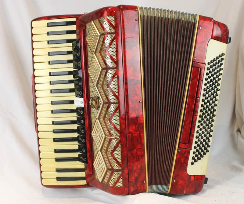 6778 - Red Gold Parrot Piano Accordion LMMH 41 120 image 1