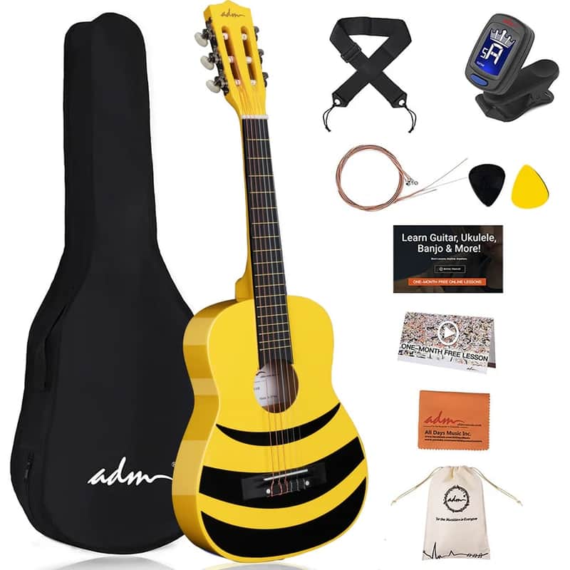 ADM Beginner Acoustic Classical Guitar Nylon Strings Wooden Guitar Bundle Kit for Kid Boy Girl Student Youth Guitarra Online Lessons with Gig Bag, Strap, Tuner, Picks (30 Inch, Honey Bee) image 1