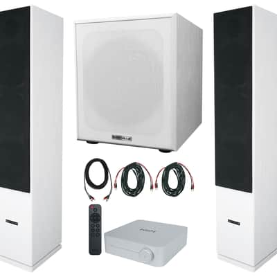 (2) Rockville Rocktower 64B White Home Tower Speakers+Bluetooth/Wifi Amp+Sub image 1