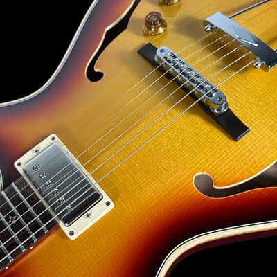 2025 Knaggs Chena A Hollowbody Archtop w Humbucker and Piezo ~ Dark Cherry Burst Gloss image 5