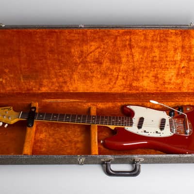 Fender  Mustang Solid Body Electric Guitar (1966), ser. #128090, original grey hard shell case. image 10