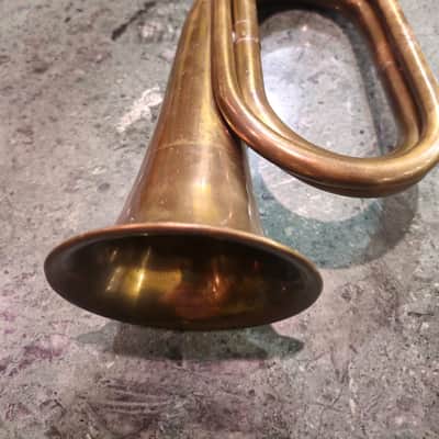 Vintage Brass Hunting Horn 1960s England or France Nickel Plated Mouthpiece Chain image 9