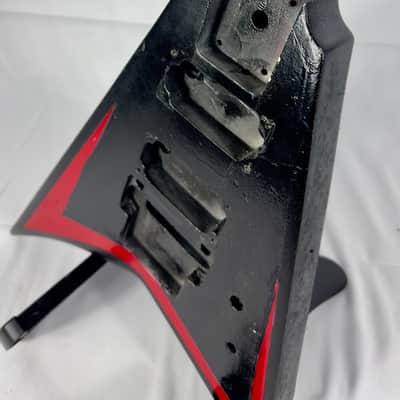 Unbranded RR Rhoads Style Electric Guitar Body 2000s - Custom Painted Black W/ Red Stripe image 7