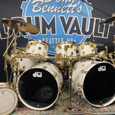 DW Zak Starkey's THE WHO, 8-Piece Tour Set with Rack and Matching Snare! 1988 - White/Gold Hardware image 1