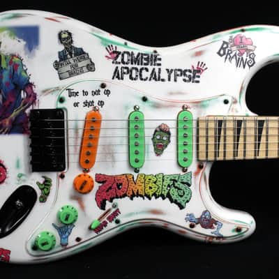 Custom Painted and Upgraded Fender Squier Strat - Aged and Worn With Graphics and Matching Headstock image 2