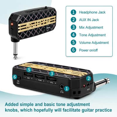 Bass Headphone Amp Mini Guitar Bassist Practice Amplifier with Aux in Portable (JA-03) image 4