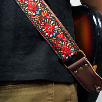 Buckskin Hendrix-Style Woven Guitar Strap Made of Recycled Seatbelt and Vegan Leather image 3
