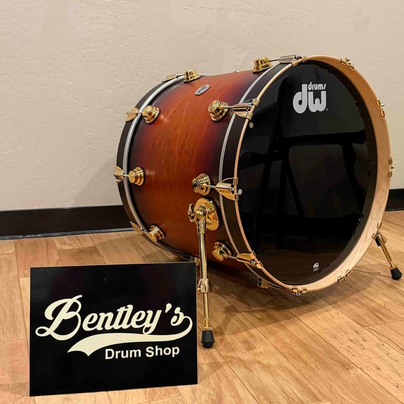 DW Collector's Maple VLT 18x22 Bass Drum in Satin Tobacco Burst with Gold Hardware (Rm 4) image 1