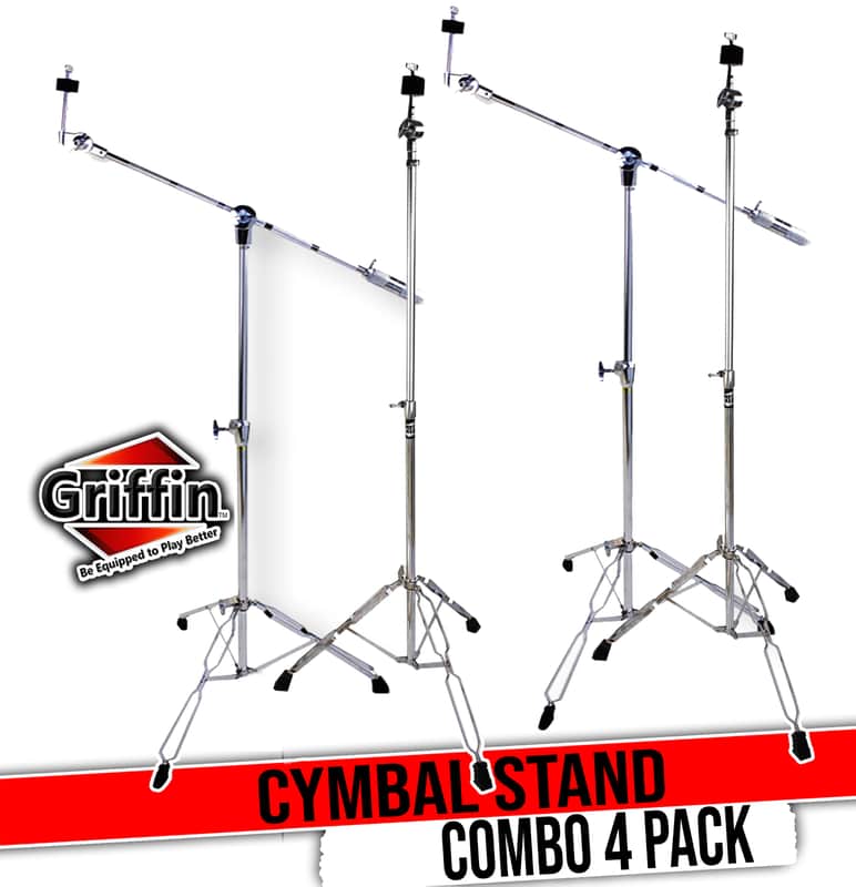 GRIFFIN Cymbal Stand (Percussion TiltPro X Edition) Combo 4 Pack – Boom & Straight Drum Mounts with Double Braced Legs & Counterweight Arms – Kit for Crash, Ride, Splash image 1