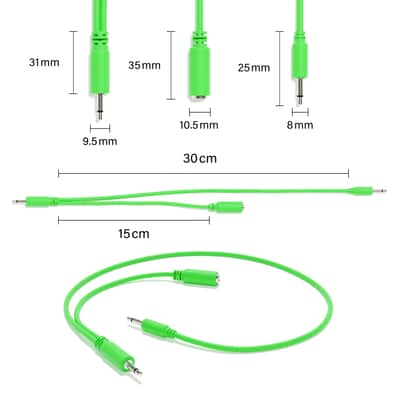 ExcelValley [Green | 45 cm - 17.72"] 5-Pack - Hopscotch Mono Splitter Y Patch Cables TS 3.5mm 1/8" Eurorack Synth image 2
