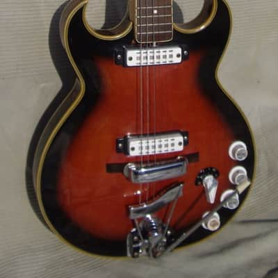 66 EKO Semiacoustic Model 360/2V Florentine THIN -LINE Double Cutaway Sunburst, Vibrola, EX+ image 1