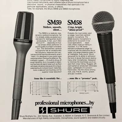 Vintage 1980's Shure SM59 dynamic cardioid microphone Low Z USA w mic clip & pouch SM58 SM54 SM53 image 3