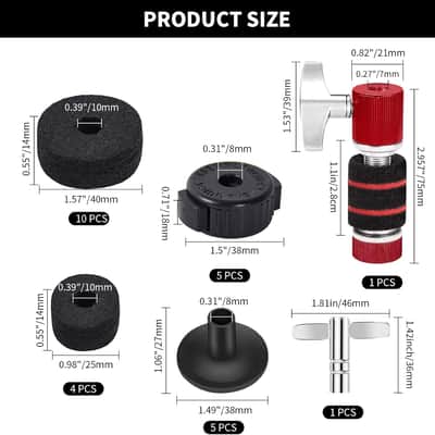 26PCS Cymbal Replacement Accessories, Standard Hi-Hat Clutch & Cymbal Stand Felts & Plastic Cymbals Nuts & Cymbals Sleeves & Clutch Felts and Drum Key T-Shape, Replacement for Drum Set image 2