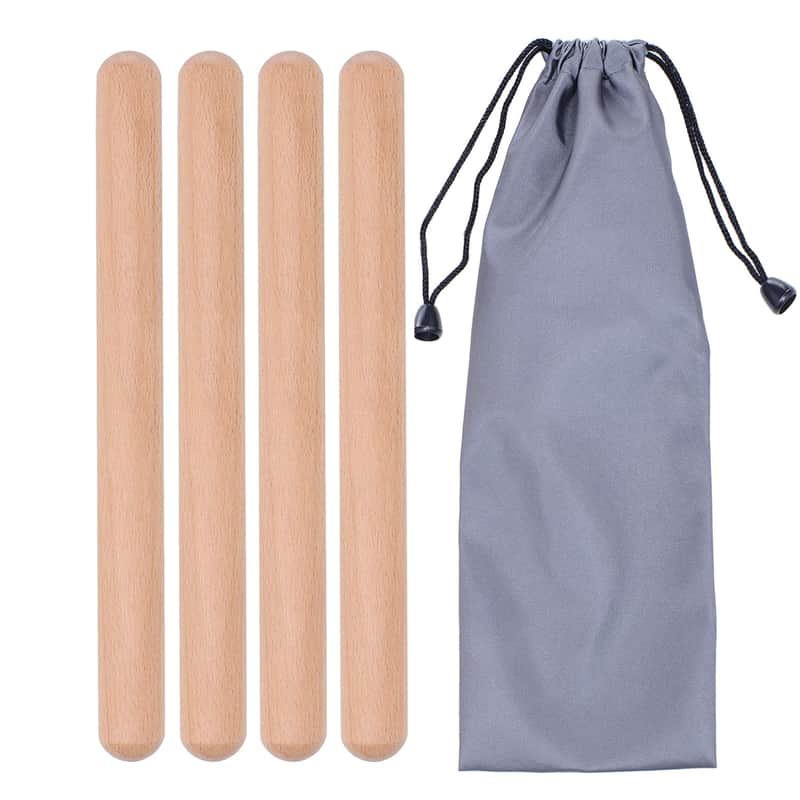 2 Pairs Classical Wood Claves Musical Percussion Instrument, 8 Inch Rhythm Natural Hardwood Sticks With A Carry Bag image 1