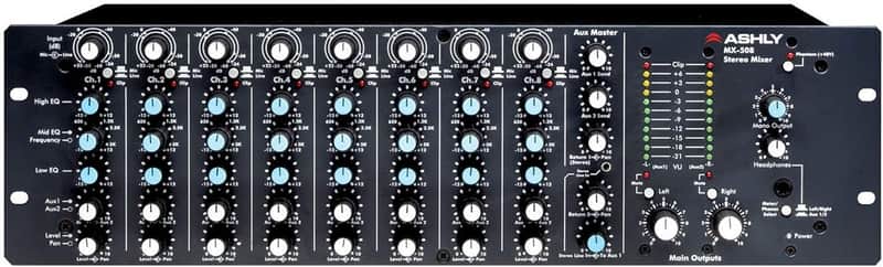 Ashly MX-508 3RU Rack-mountable 8-input Balanced Stereo Microphone Mixer w/ 3-band Sweep EQ & AUX Sends image 1