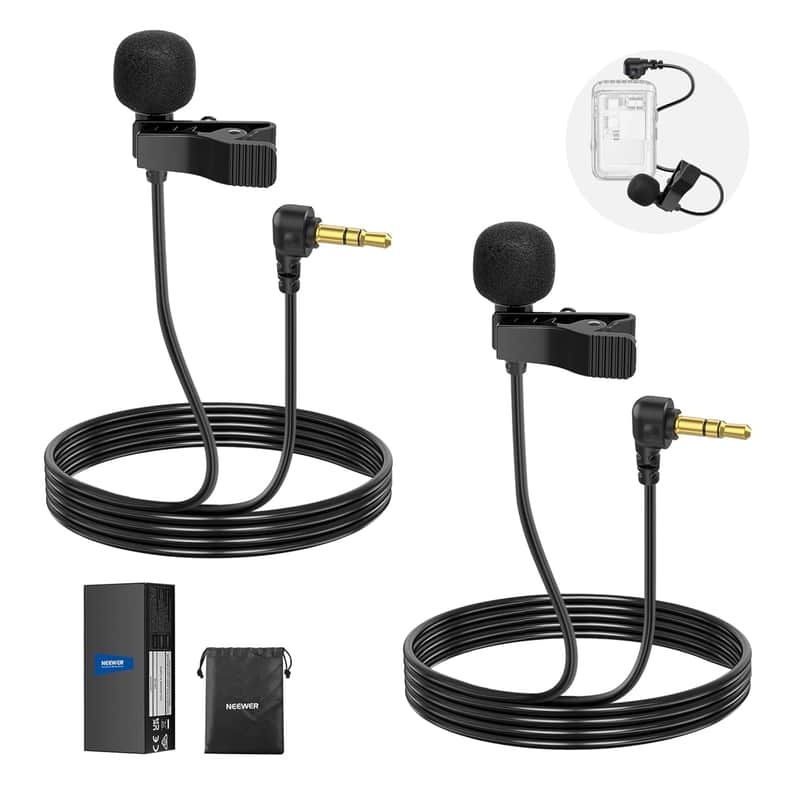 Mini Lavalier Microphone (2 Pack), 6.6Ft/2M Clip On Wired Condenser Lapel Lav Mic With 3.5Mm Trs Connector Compatible With Dji Mic 2 Rode Wireless Go Ii Cm28 Cm31 Camera, Lm5 image 1