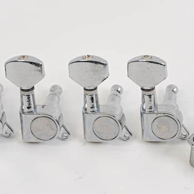 Set of 6-In-Line Guitar Tuning Machines Chrome w/ 1:13 Ratio, Mounting Hardware image 3