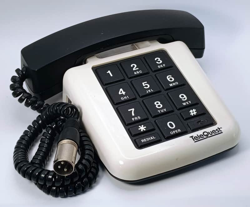 Custom Lo-Fi Telephone Microphone - TeleQuest Big Button 1980’s Phone Mic - White/Black w/ Base image 1