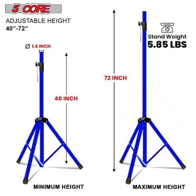 5 Core Speaker Stand Height Adjustable 72" Heavy Duty PA DJ Tripod Studio Monitor Stands image 2