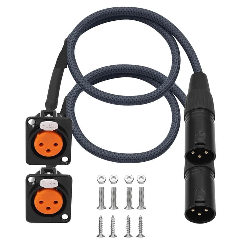XLR Pass Through Cable, XLR Female Panel Mount to Male Connector Adapter, Mic Feed/Pass Thru Converter for Stage Box, Patch Panel, Floor Box (Female D-Type Male 2-Pack 2FT) image 1