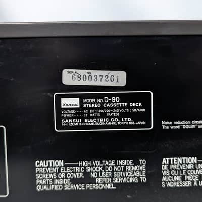 Sansui D-90 Stereo Cassette Deck 1980 For Parts or Repair Needs Belts image 13