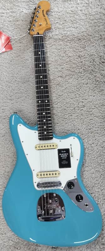 Mint Fender Player II Jaguar Elec. guitar, Rosewood Fingerboard, Aquatone Blue - MIM