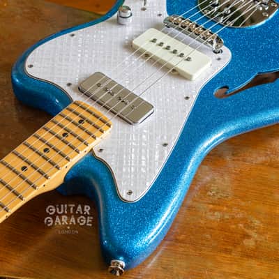 Fender USA neck on a custom Thinline Jazzmaster body Blue Sparkle offset - Bare Knuckle and The Creamery pickups image 14