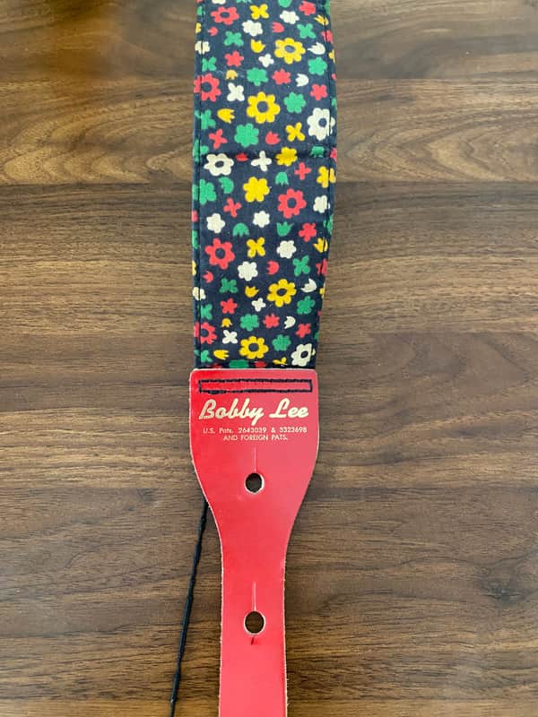 Vintage 1960s Bobby Lee Black With Tiny Red, White And Green Flowers Guitar Strap Ace Style image 1