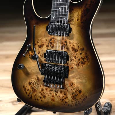 ESP E-II SN-II Left-Handed Burled Maple Top Guitar w/ Case – Nebula Black Burst image 3