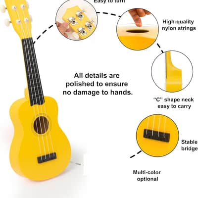 Soprano Ukulele 21"/53cm for kids, beginners and students (Yellow) image 2