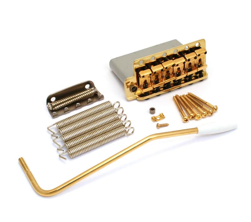 099-2049-202 Genuine Fender Lefty Vintage Gold Block Strat Tremolo Bridge image 1