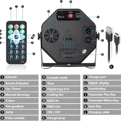 Rechargeable LED Par Can Lights, RGB Battery Powered Stage Uplights with Sound Activated Remote & DMX Control for Festival Event Wedding Bar Church image 2