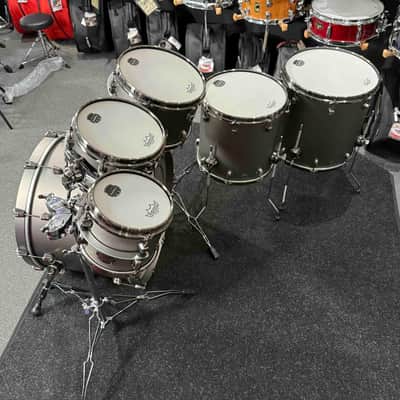 ~WOW!~ Mapex Saturn Evolution Maple/Walnut Hybrid 6-Piece 8/10/12/14/16/22 Drum Kit Set in Gun Metal Grey Lacquer with Black Nickel Hardware image 13