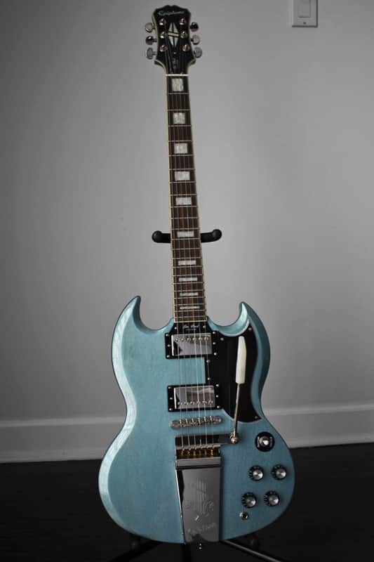 Epiphone SG 'Les Paul Custom' TV Pelham Blue w/ Maestro Tremolo