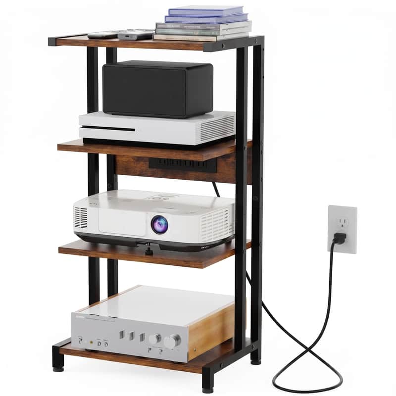 4-Tier Studio Consoles Stand with Power Outlet Cabinet Desk image 1