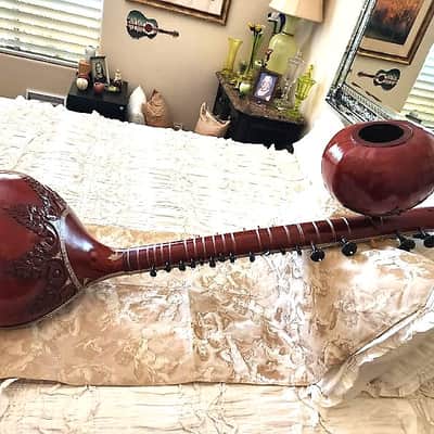 SITAR Antique by HUSEN & Brothers, Miraj, India 7 String Custom Grand Concert "Baritone" 1950's Only 1 known of, Confirmed by Grandson made by Grandfather! - image 10