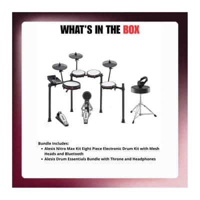 Alesis Nitro Max Kit Electronic Drum Set Bundle with Throne and Headphones image 9