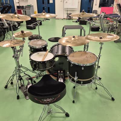 Spaun Spaun Custom 3 piece Acoustic Drumkit Mid 2010's - Matte Black with Gold Band image 4