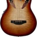 Ovation CEB44X-7C Celebrity 4-String Acoustic-Electric Bass Guitar, Quited Maple Top, Cognac Burst