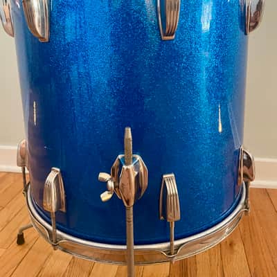 Ludwig 16x16 floor tom 1965 - Blue sparkle w/nickel hardware image 12
