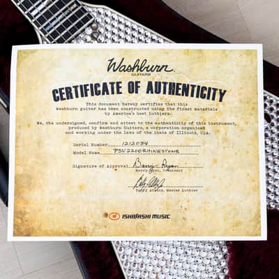 2011 Washburn Custom Shop Limited Edition Paul Stanley PSV 2200 Rhinestone Flying V, Near-Mint & Signed w/ Case, COA, Tags image 16