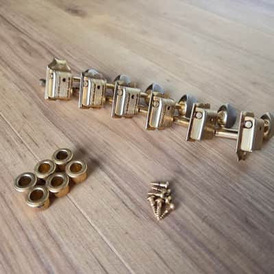 Set of Vintage 1964 - 1967 Fender Kluson Double-Line Gold Tuners w/ Screws, Ferrules! Extremely Rare Jazzmaster, Jaguar, Stratocaster Parts! image 3