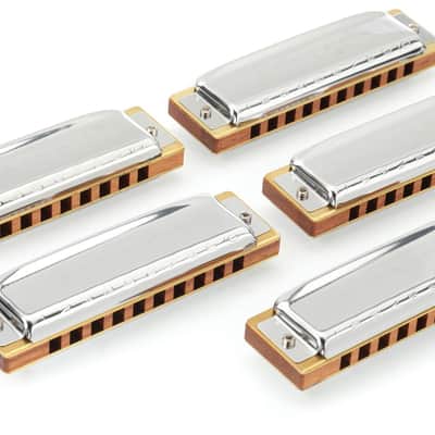 Hohner Blues Harp 5-piece Harmonica Set with Case image 1