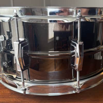 Vintage 70’s 6.5” Black Beauty Ludwig No. 417 6.5x14" 10-Lug Brass Snare Drum Pointed Blue/Olive Badge 1977 - 1979  Black Nickel-Plated Original Heads dB-300 dB-1250 image 7