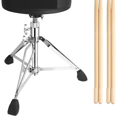 Drum Throne Seat,Adjustable Stool Drum Universal Thick Padded Drum Throne Drummer Stool with 2Pacs 5A Drumsticks image 1
