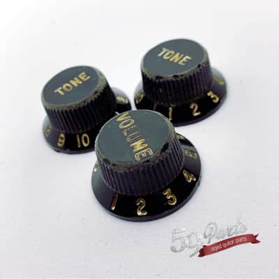 Set of 3 Hand Aged Fender knobs BLACK, relic, aged, Stratocaster, 59 Parts image 4