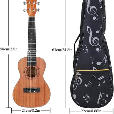Ukulele Bag 23 Inch Waterproof Oxford Musical Note Case - Single Shoulder Backpack With Adjustable Straps (Black) image 2