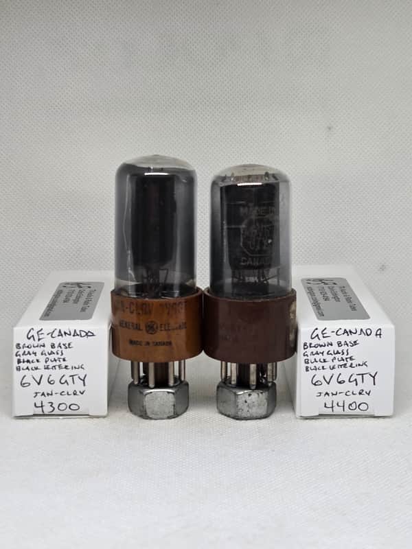 GE JAN 6V6GTY Brown Base Gray Glass Well Matched (2.2%) Pair NOS 6V6 image 1